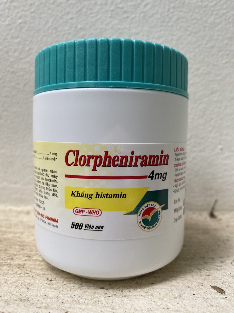 Clorpheniramin 4mg NIC nắp xanh (Lọ/500v)