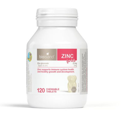 Viên nhai bổ sung kẽm cho bé Zinc for kids Bioisland Úc (Lọ/120v)