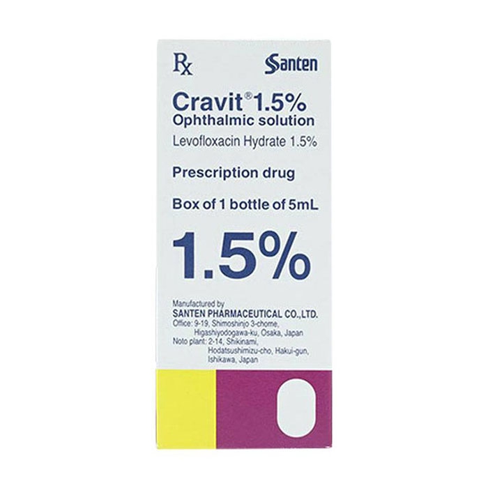 Cravit levofloxacin hydrate 1.5% nhỏ mắt Santen (Lọ/5ml)