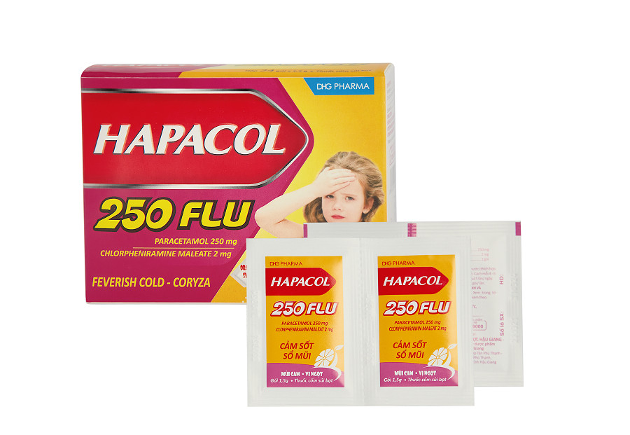 Hapacol 250mg Flu DHG Hậu Giang (H/24gói/1.5g)