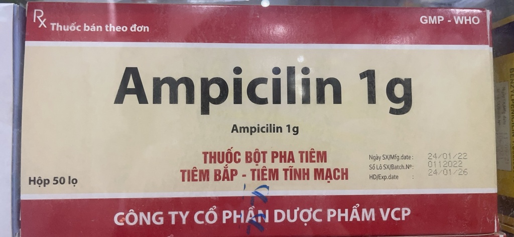 Ampicilin 1g tiêm Dược Phẩm VCP (H/50lọ)