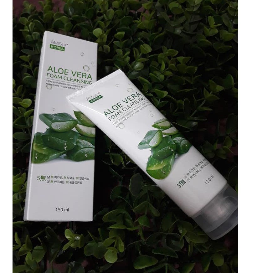 Amisilk Aloe Vera foam cleansing sữa rửa mặt lô hội Hàn Quốc (Lọ/150ml)