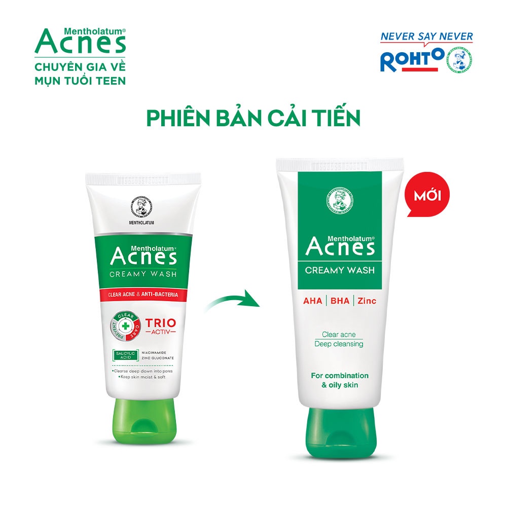 Acnes creamy wash kem rửa mặt ngăn ngừa mụn Rohto (Tuýp/100g) 