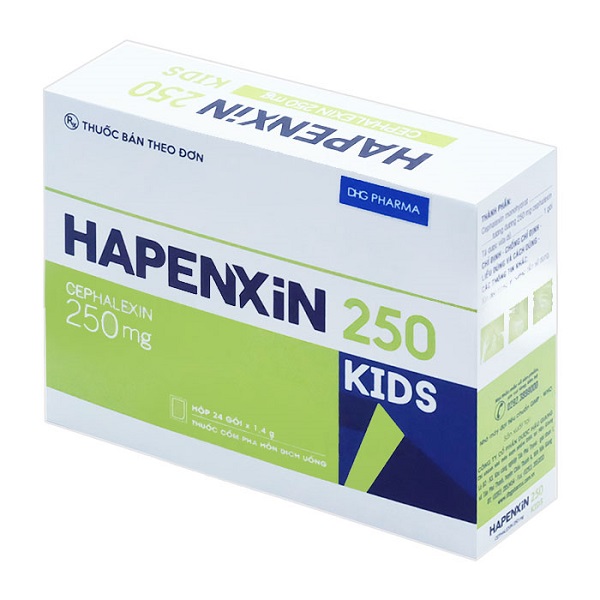 Hapenxin 250 kids cephalexin 250mg DHG Hậu Giang (H/24gói/1.4g) 