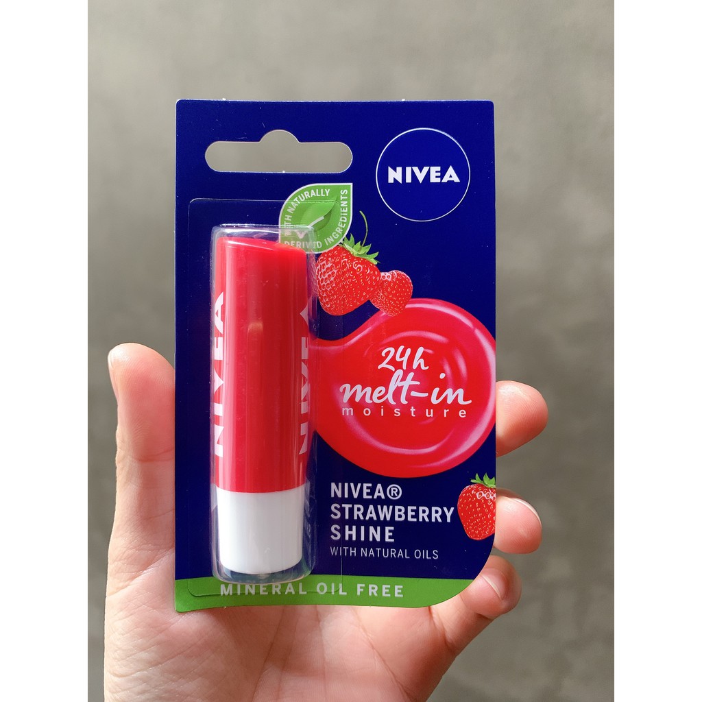 Son Nivea strawberry dâu 24h Melt In (Thỏi/4.8g)