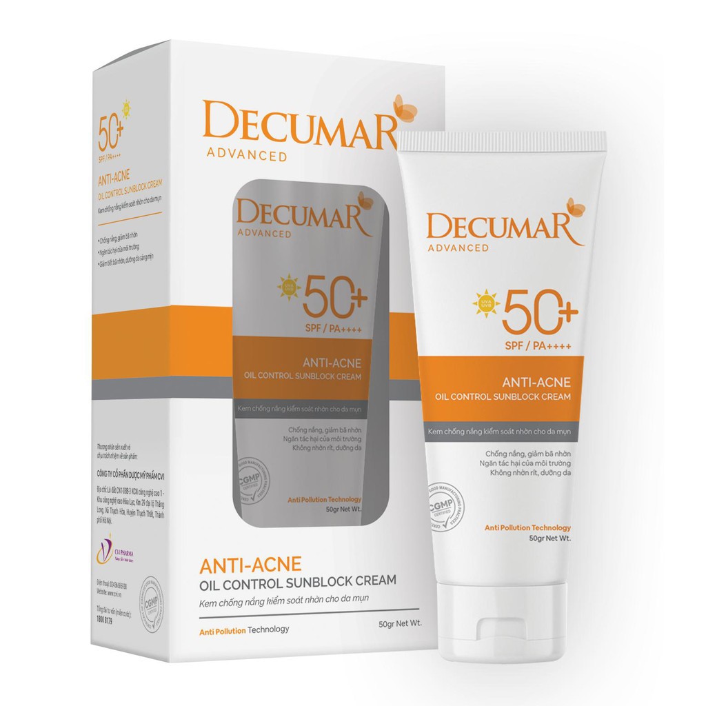 Decumar advanced kem chống nắng kiểm soát dầu CVI (Tuýp/50g)