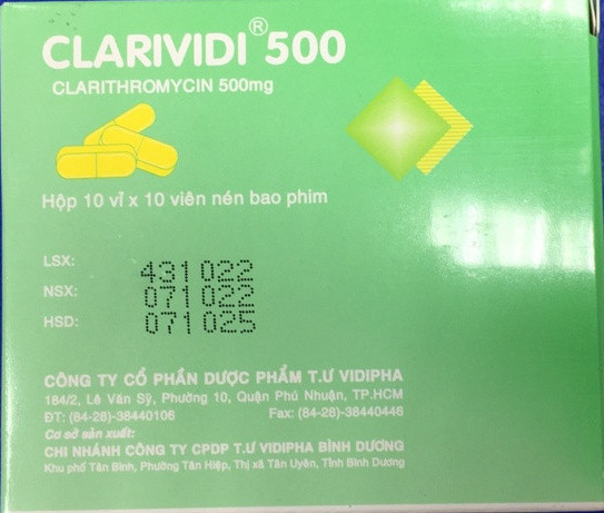 Clarividi Clarithromycin 500mg Vidipha (H/100v)