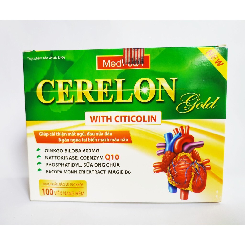 Cerelon Gold With Citicolin Xanh lá hình quả tim MediUSA (H/100v)