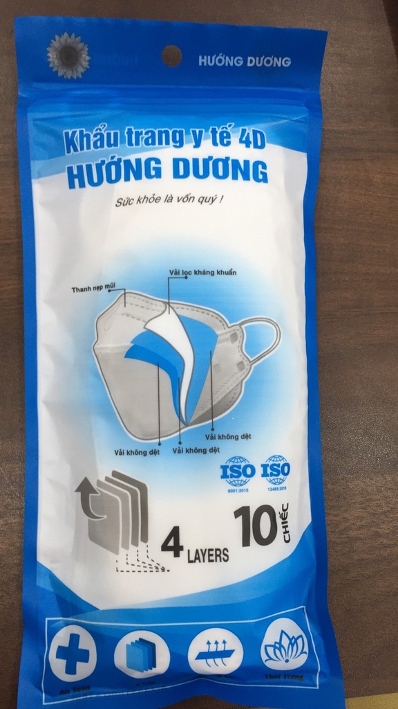Khẩu trang y tế 4D Hướng dương 4 lớp đen (túi/10c) 