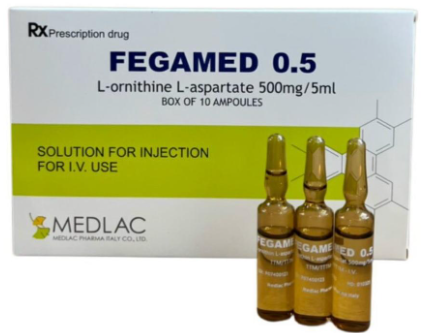 Fegamed 0.5 L- Ornithin L- Aspartat 500mg/5ml tiêm Medlac (H/10o) Date 12/2027