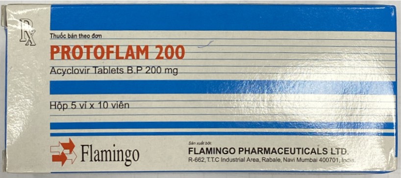 Protoflam 200 Acyclovir 200mg Flamingo Ấn Độ (H/50v) Date 02/2025