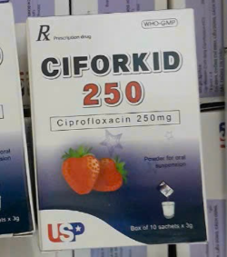 Ciforkid ciprofloxacin 250mg USP (H/10gói/3g) Không vỏ 