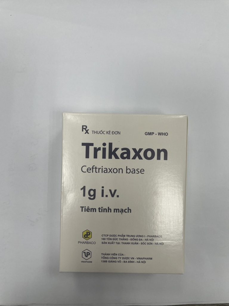 Trikaxon Ceftriaxon 1g tiêm TW1 Pharbaco (H/1lọ/1o) ( Hộp bé ) Date 12/2025