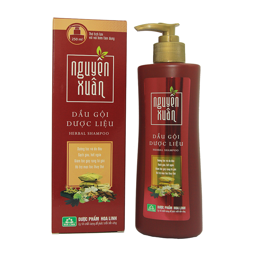 Dầu Gội Dược Liệu Nguyên Xuân Đỏ có vòi Hoa Linh (Chai/450ml) chai to
