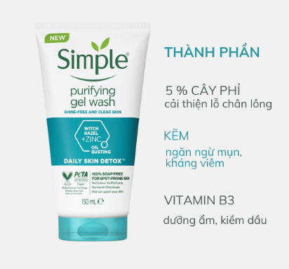 Gel rửa mặt Simple (Tuýp/150ml) xanh dương