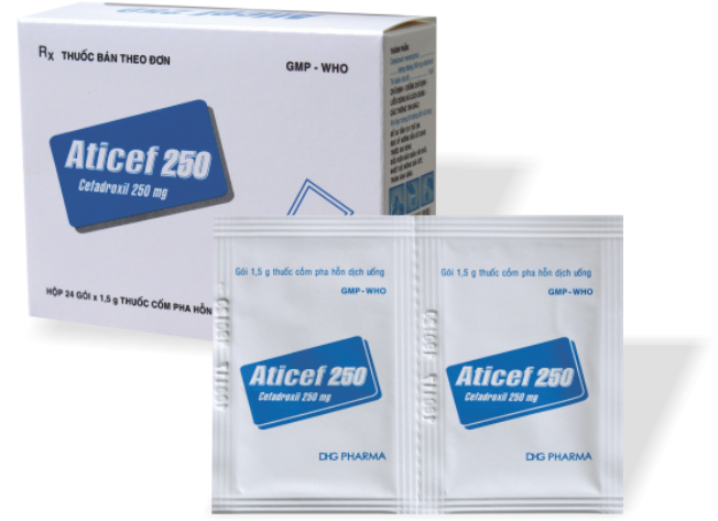 Aticef Cefadroxil 250mg gói DHG Hậu Giang (H/24gói/1.5g)