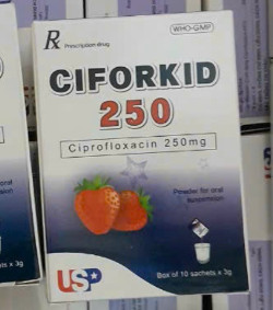 Ciforkid ciprofloxacin 250mg USP (H/10gói/3g) Có vỏ