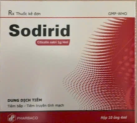 Sodirid Citicolin 1g/4ml Tiêm Pharbaco TW1 (H/10o/4ml) Không vỏ