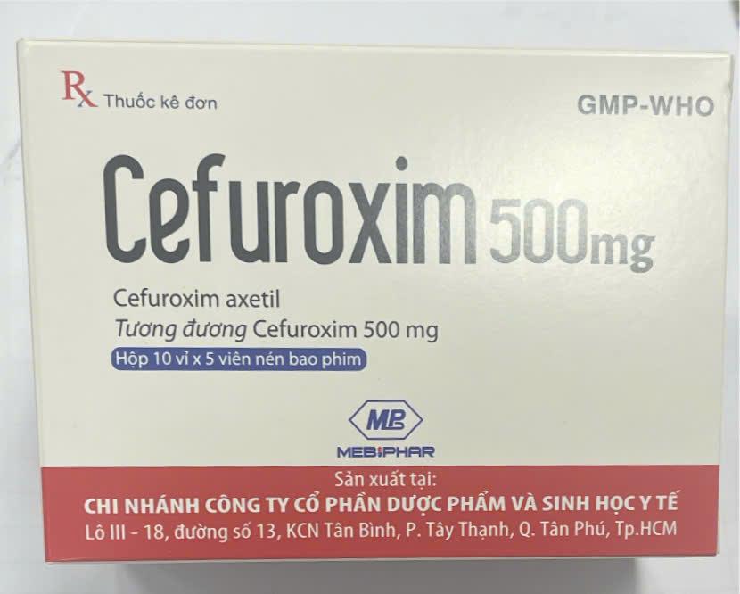 Cefuroxim 500mg Mebiphar (H/50v) Hộp to