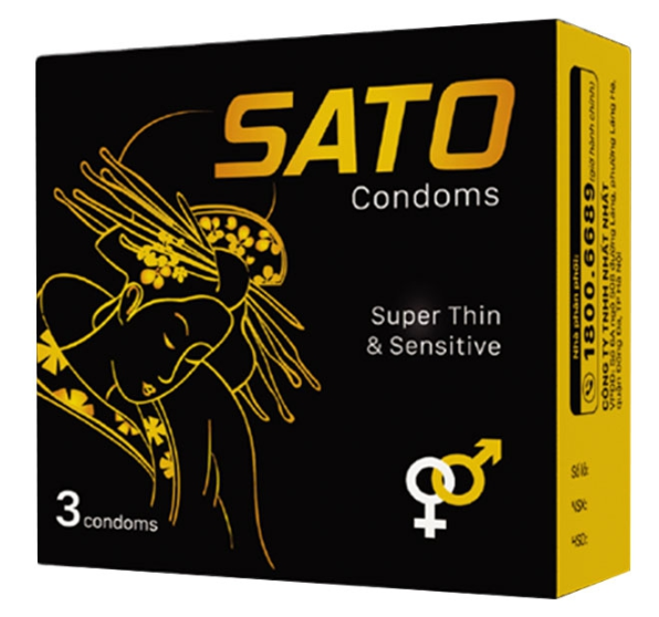Bao cao su Sato Comdoms Super Thin & Sensitive (H/3c) Đen
