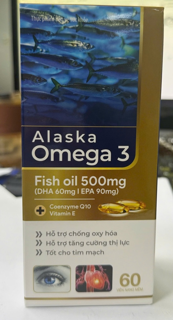 Alaska Omega 3 Fish oil 500mg Akopha (Lọ/60v)( vàng xanh )