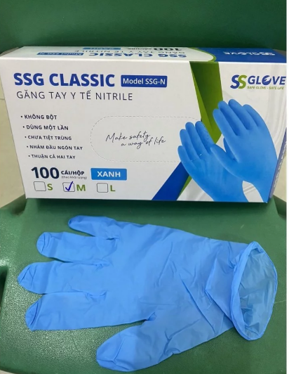 Găng tay cao su y tế M Classic size M không bột SSGlove (H/100c) MÀU XANH 