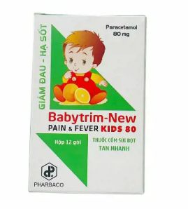 Babytrim-New Pain&Fever Kids Paracetamol 80mg TW1 Pharbaco (H/12g) Cốm sủi Date 09/2026