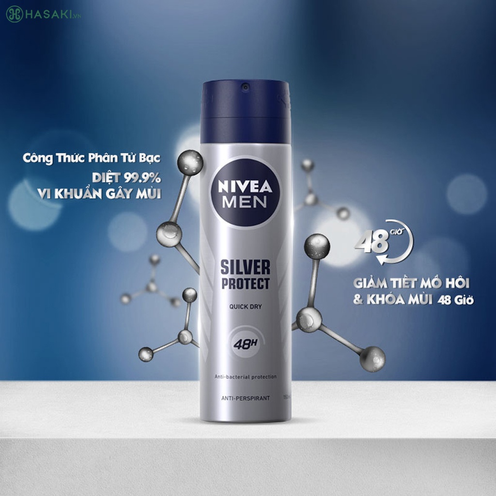 Xịt ngăn mùi Nivea Men Silver Protect phân tử bạc (Chai/150ml)
