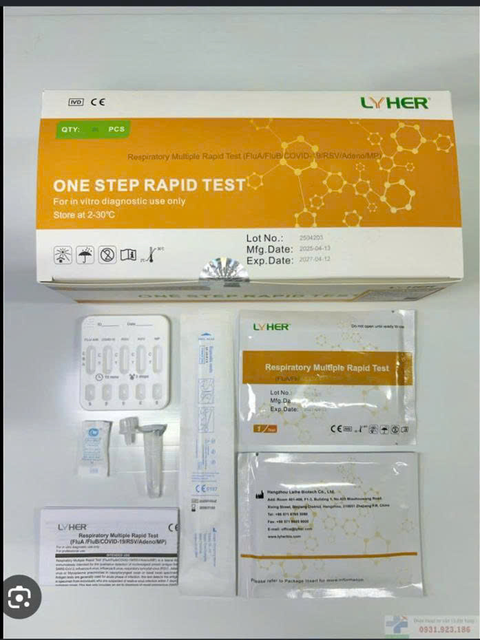 Test 6 trong 1 Lyher Covid-19/RSV/Adeno/Flu A/B/MP (H/20t) Date 12/2027