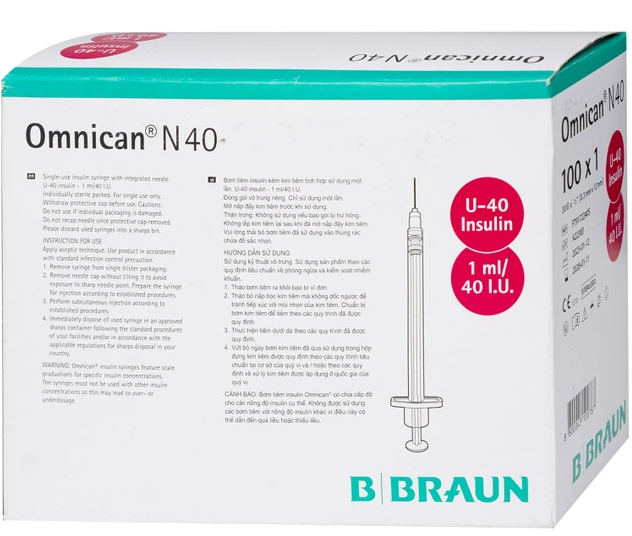 Bơm tiểu đường Omnican N40 nắp đỏ 1ml/40UI Insulin Braun (H/100cái)