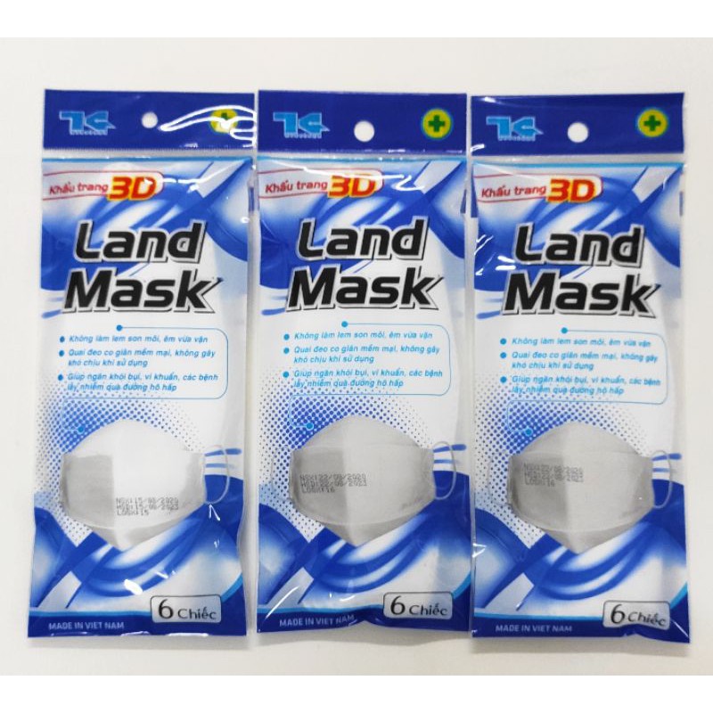 Khẩu trang 3D Land Mask Wide Land màu xanh (Túi/6chiếc)