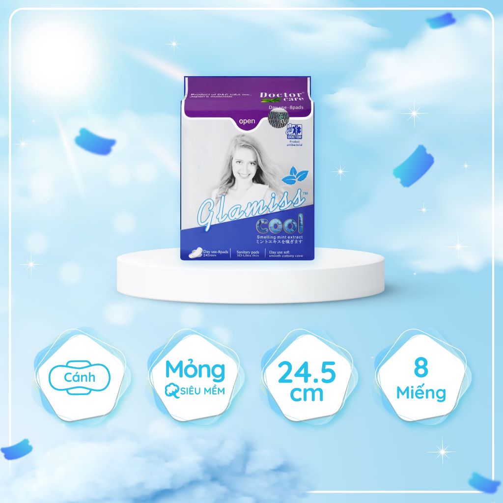 Băng Vệ Sinh Ban Ngày Doctor Care Glamiss cool  (Gói/8 miếng) Màu Xanh 