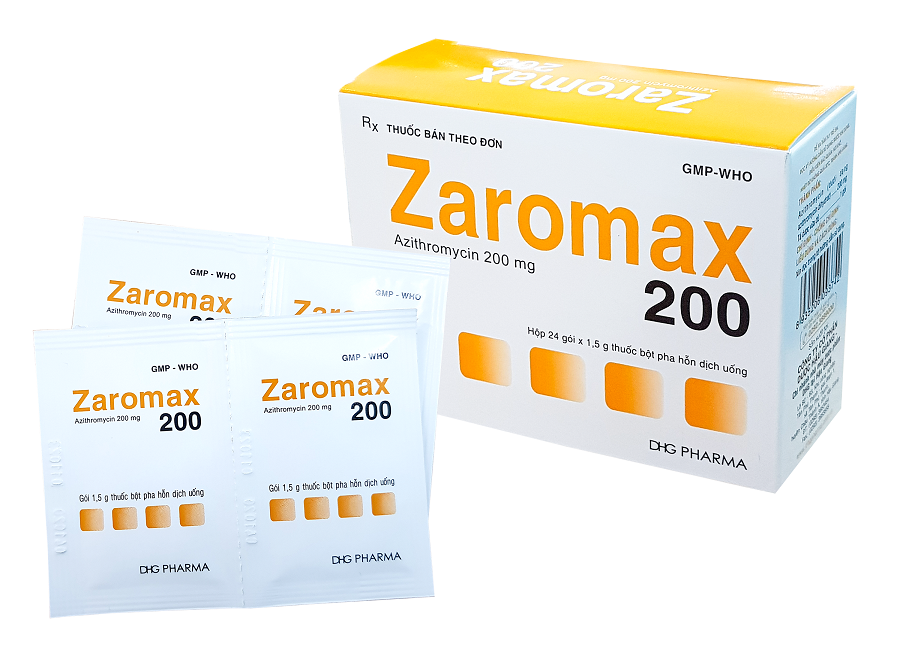 Zaromax Azithromycin 200mg DHG Hậu Giang (H/24gói/1.5g)