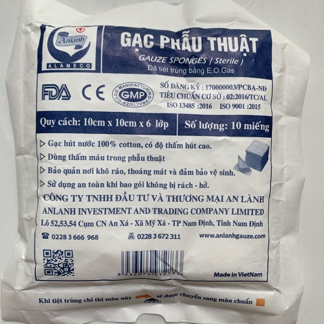 Gạc phẫu thuật 10cm x 10cm x 8 lớp An Lành (Bịch/10gói)