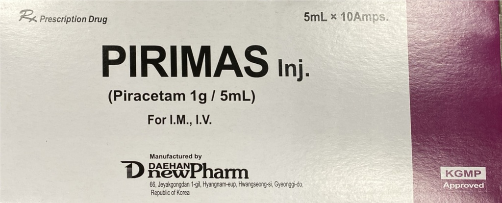  Pirimas Piracetam 1g/5ml Thuốc tiêm Hàn Quốc (H/10o/5ml)