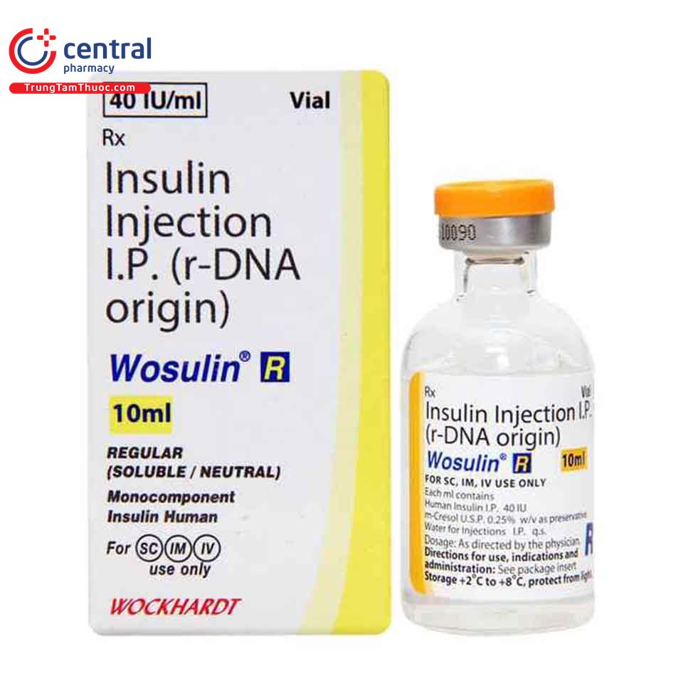 WOSULIN R Insulin 40IU/ml tiêm Ấn Độ (Lọ/10ml)