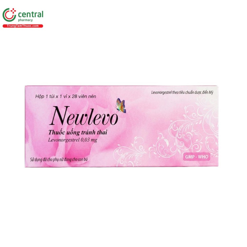 Newlevo Levonorgestrel 0.03mg hồng Ba Đình Hộp 1 túi x 1 vỉ x 28 viên nén