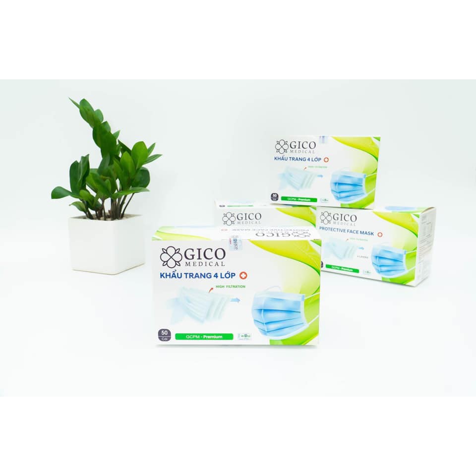 Khẩu Trang Y Tế GICO Medical 4 lớp Cao cấp Kháng Khuẩn (Xanh) (H/50cái)