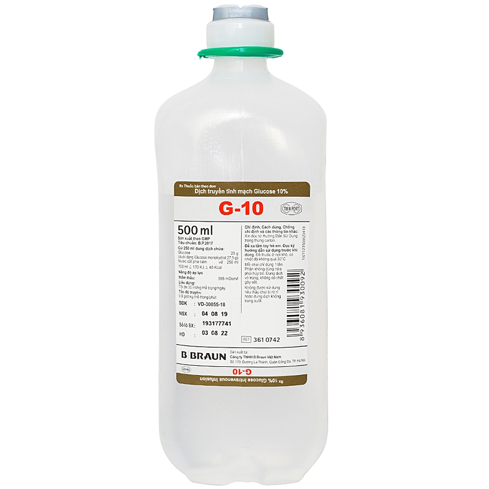 Dịch truyền tĩnh mạch Glucose 10% G10 Braun (Chai/500ml)
