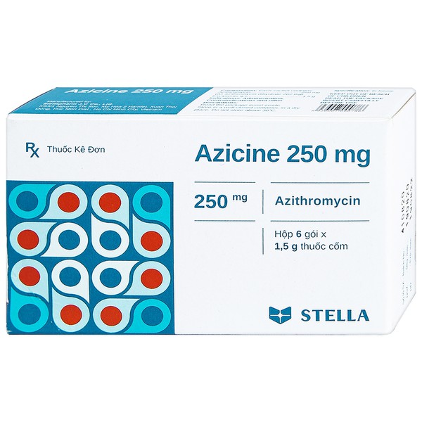Azicine Azithromycin 250mg Gói Stella (H/6gói/1.5g) Date 10/2027