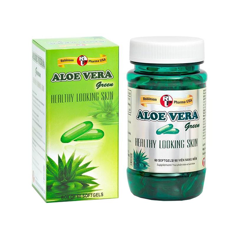 Aloe Vera Green Viên uống dưỡng ẩm da Robinson (Lọ/60v)