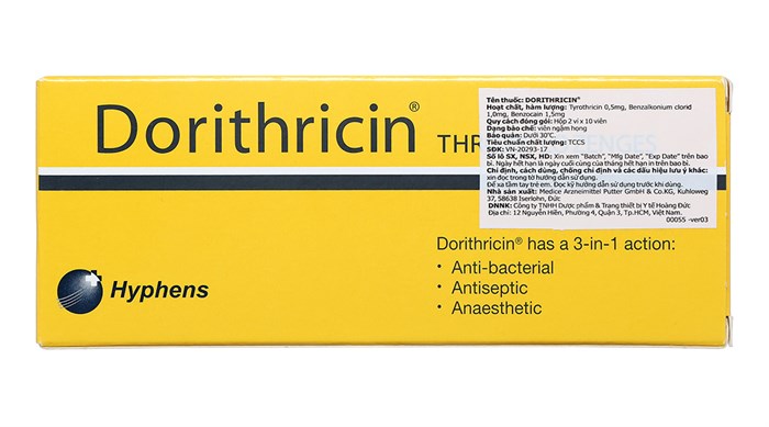 Dorithricin ngậm không đường Đức (H/20v) Date 08/2027