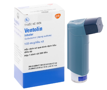 Ventolin Inhaler Salbutamol 100mgc/liều xịt GSK Tây Ban Nha (Hộp/200 liều) 