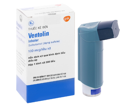 Ventolin Inhaler Salbutamol 100mgc/liều xịt GSK Tây Ban Nha (Hộp/200 liều) Date 06/2027