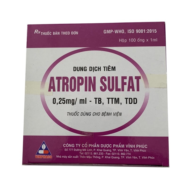 Atropin Sulfat 0.25mg/ml Vĩnh Phúc (H/100o/1ml) date 06/2024
