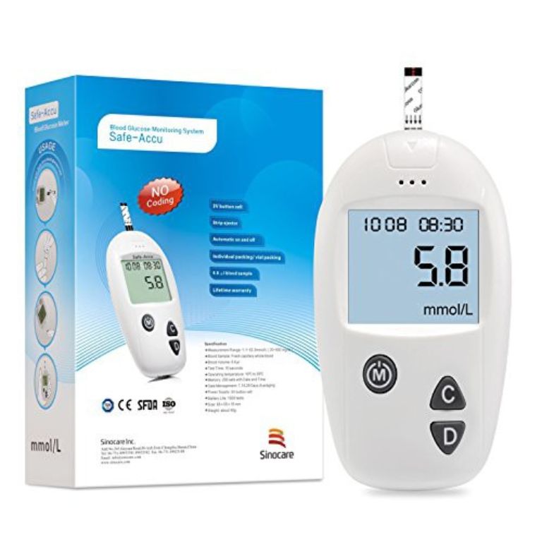 Máy đo đường huyết Safe Accu tặng kim và que Sinocare (1 bộ )