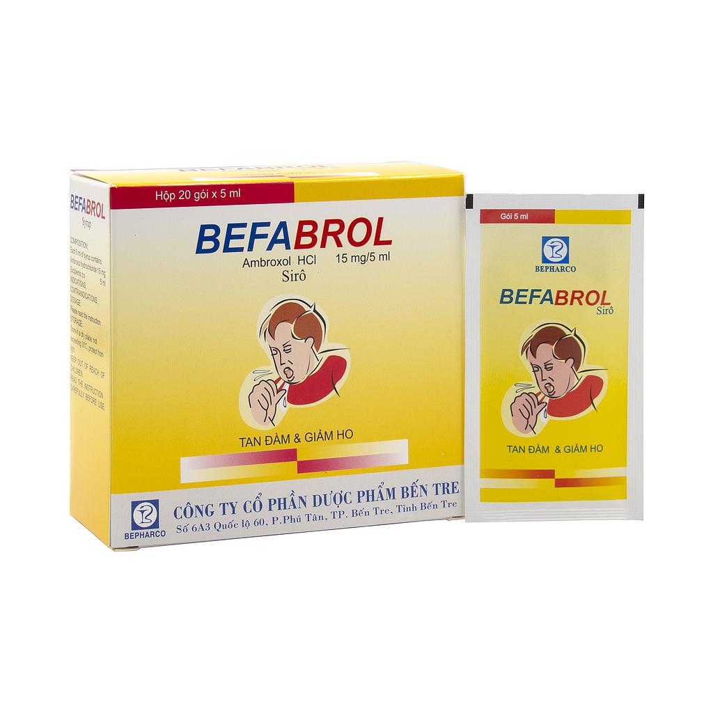 Befabrol Ambroxol HCL 15mg/5ml Bến Tre (H/20 gói/5ml) date 07/2025