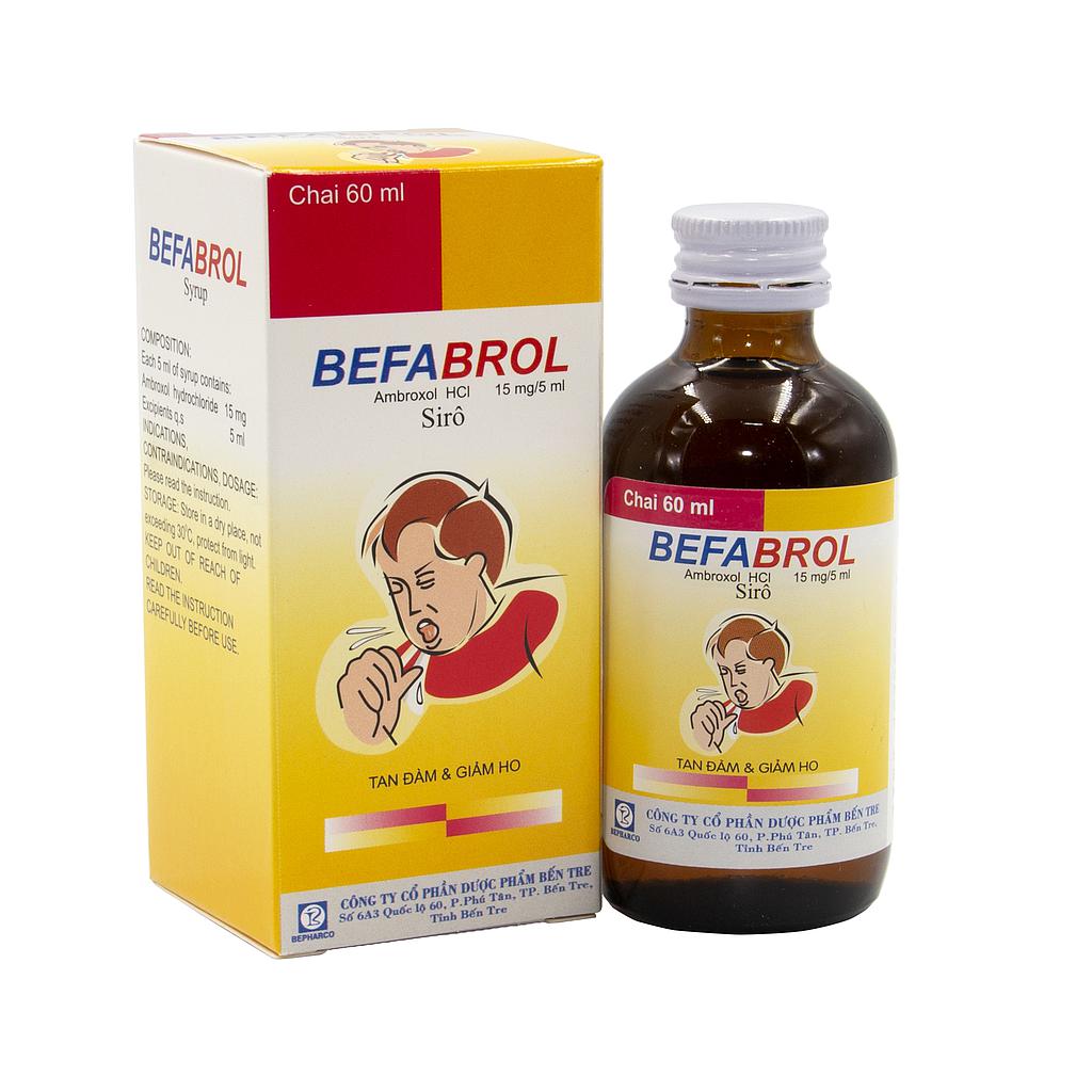 Befabrol Ambroxol HCL 15mg/5ml siro Bến Tre (Lọ/60ml) 