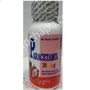 Paracetamol 200mg Vị dâu Imexpharm (Lọ/100v)