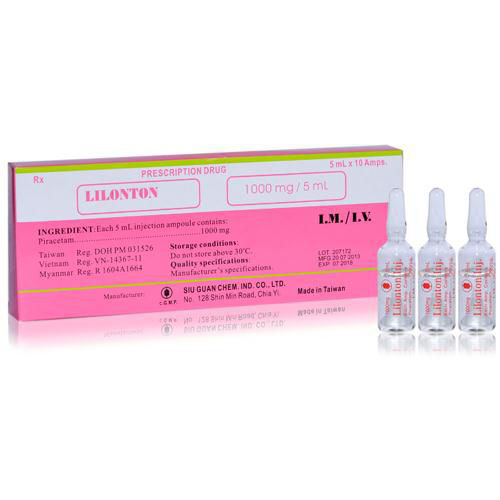 Lilonton Piracetam 1000mg/5ml tiêm Đài Loan (H/10o/5ml)